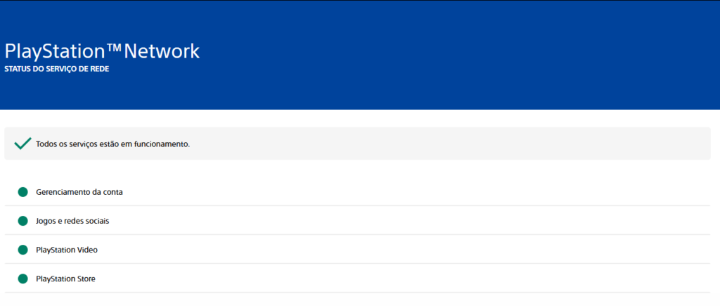 PSN Status do Serviço de Rede
